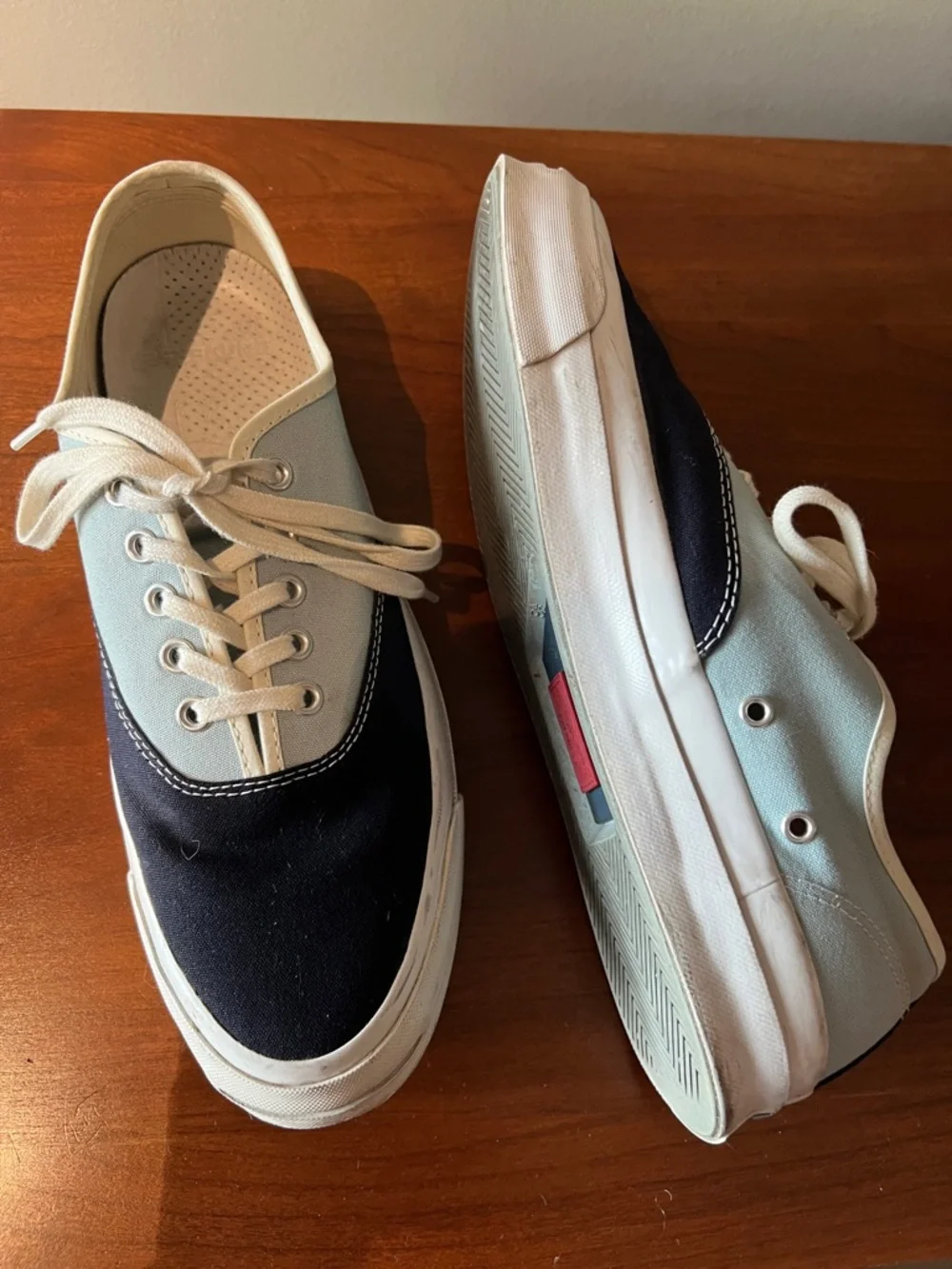Men's Two-Tone Canvas Sneakers - Navy and Light Blue - Picture 2 of 5